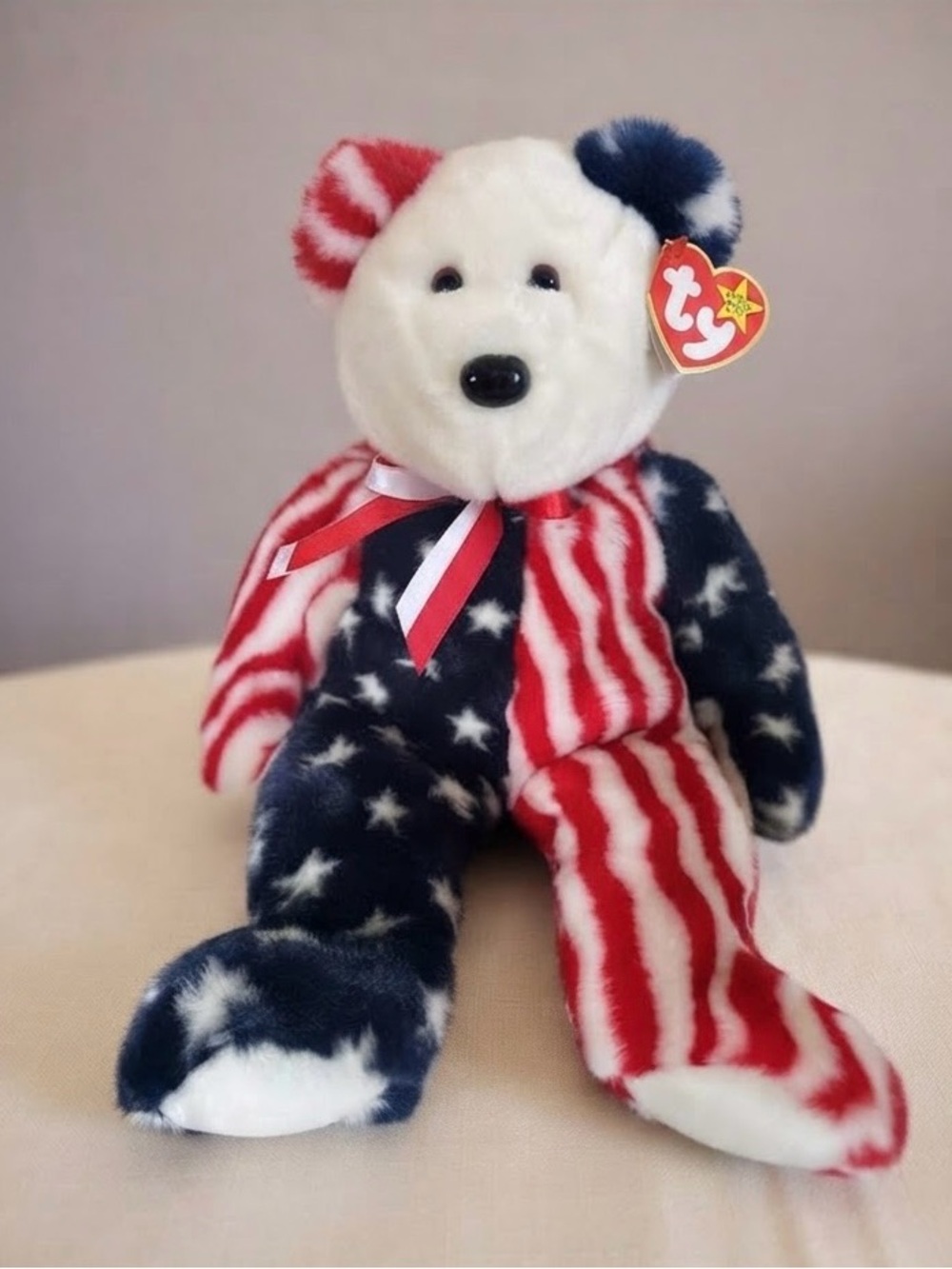 VINTAGE 1999 Ty Beanie Buddy “Spangle” (Patriotic USA Flag Bear)